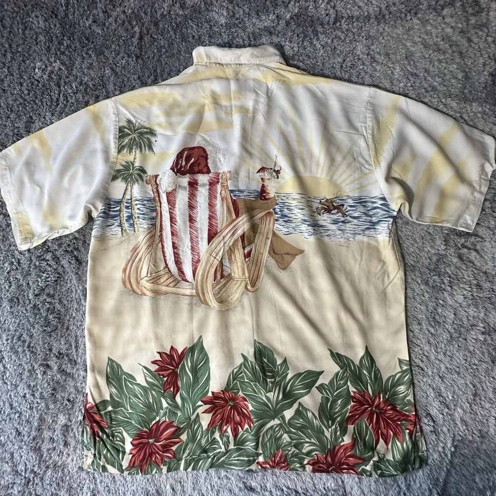 Tori Richard Santa Claus Hawaiian Shirt Size LARGE Short Sleeve Christmas Beach - Picture 3 of 5